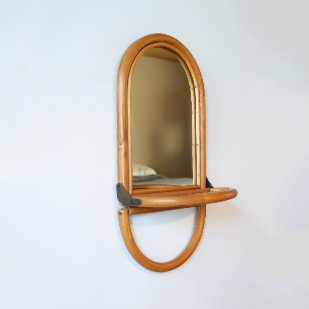 ウォールミラー　鏡　ラタン　レトロ　昭和レトロ