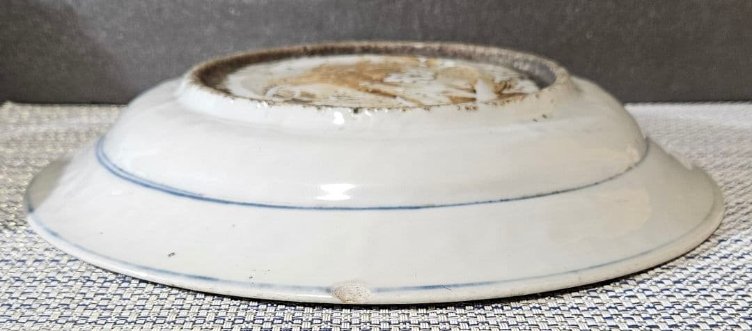 【本物保証❗️】中国古陶磁器　明朝末期　古染付　呉須皿　竹に牡丹に尾長鳥図　兜皿