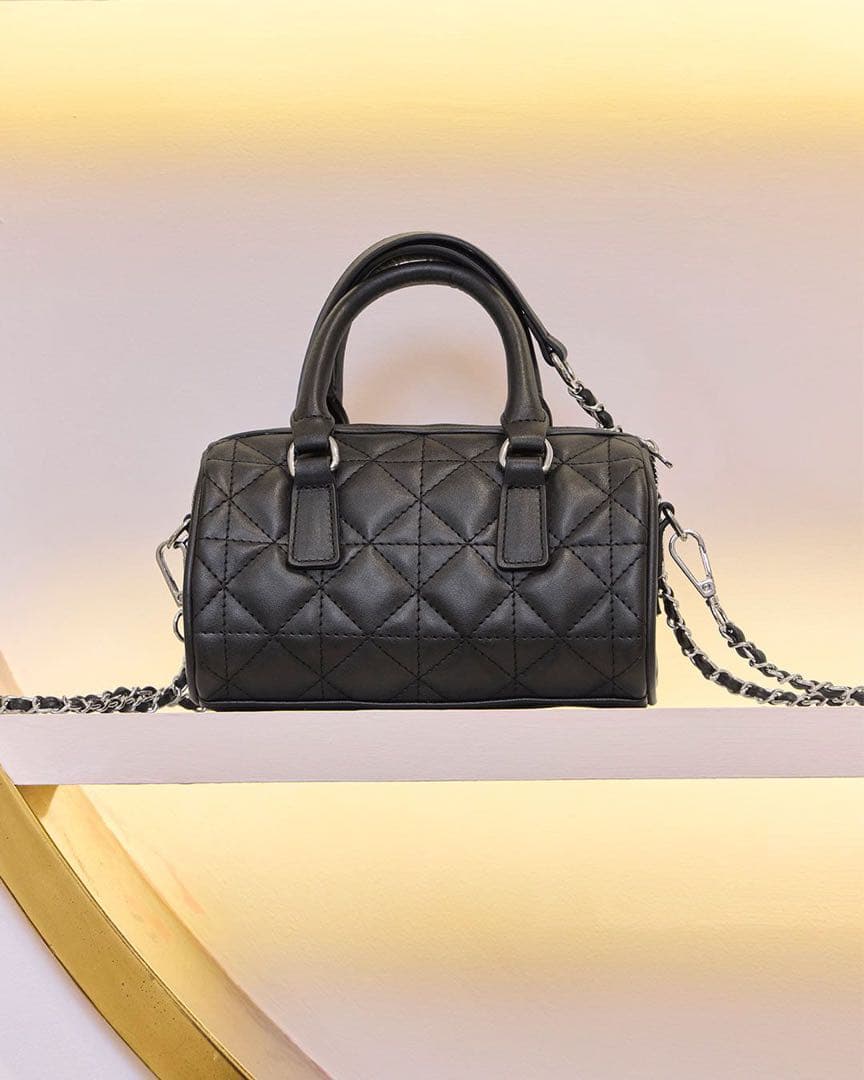 ミシェルマカロン キルティングミニボストン バッグ ブラック