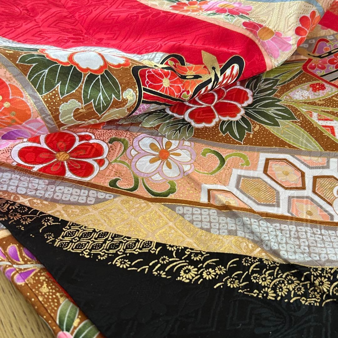 正絹　七五三 女の子7歳着物・帯セット　赤　レトロ　アンティーク