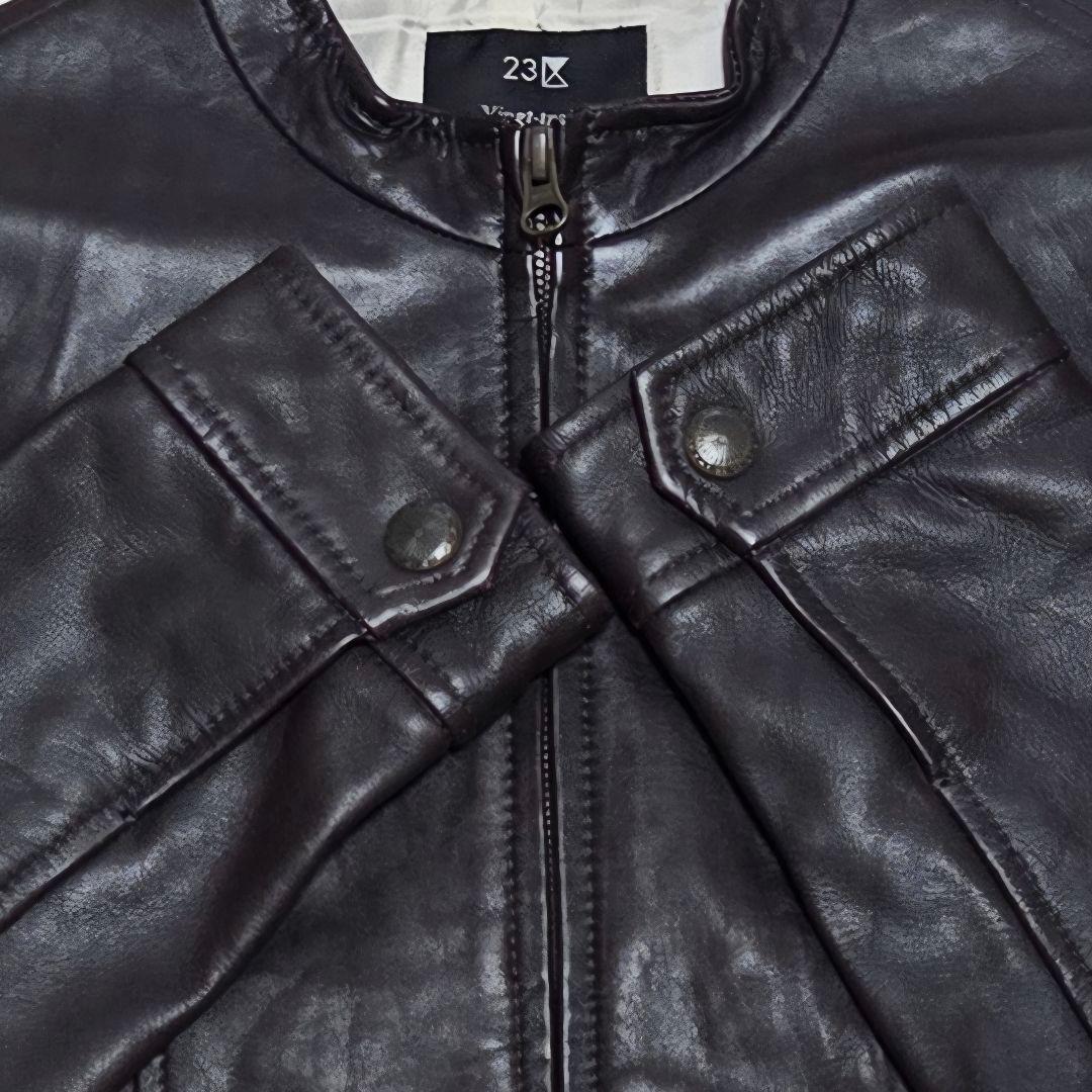 【美品】23区 シングルライダー ノーカラー レザージャケット ブラウン L