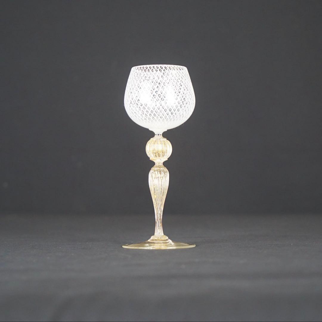 【MURANO】ムラーノ ベネチアンガラス 金彩 ワイングラス ITALY