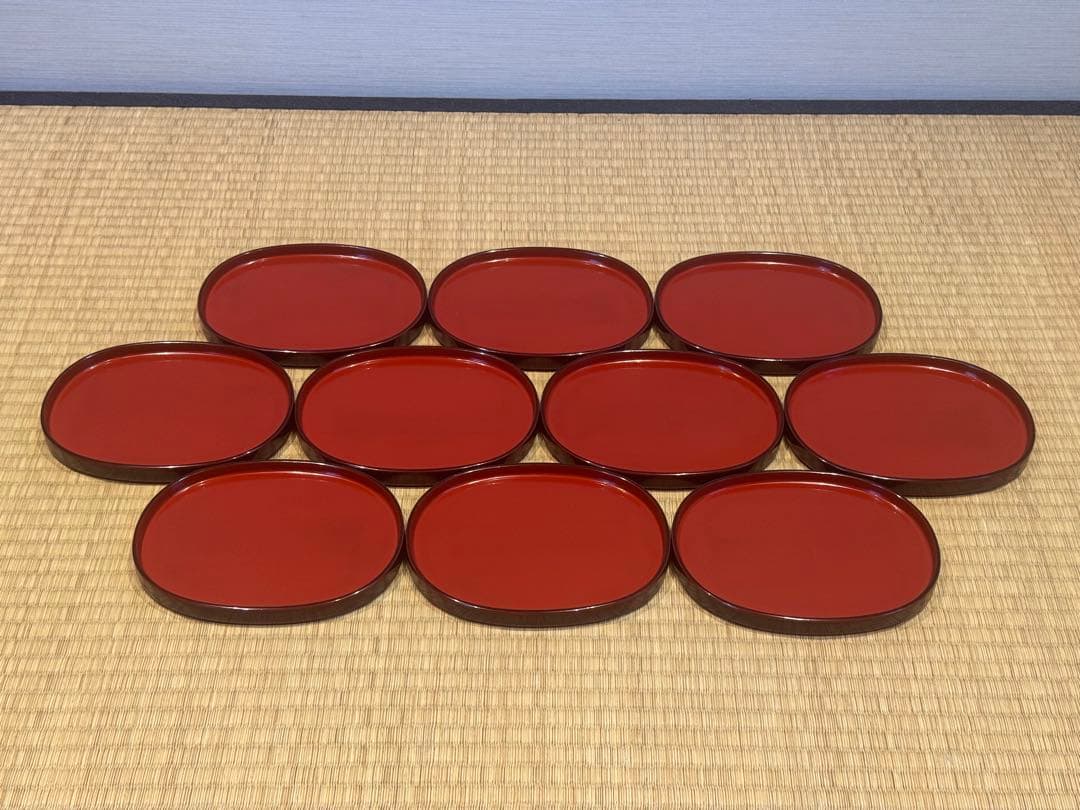 輪島塗 角藤漆器店謹製 溜塗小判型弁当箱 10客 共箱