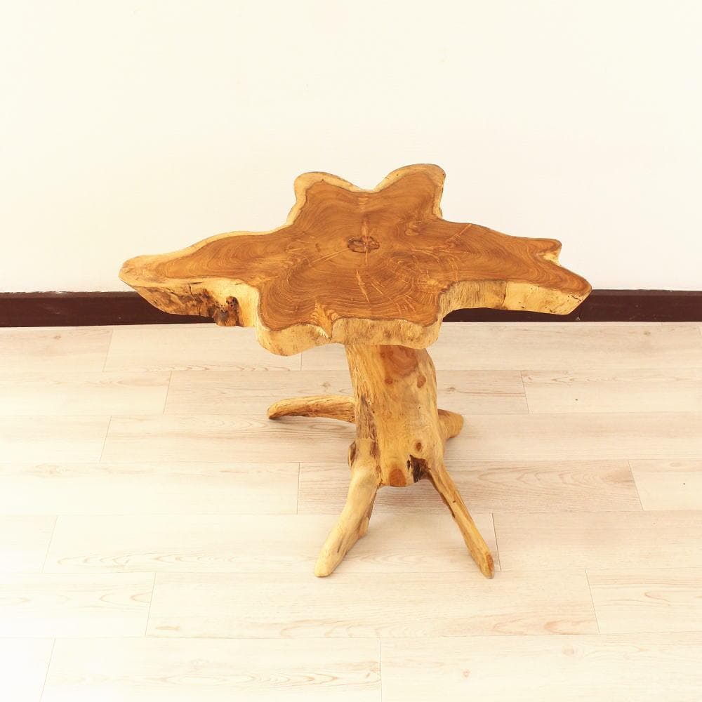 在庫処分 １点もの 木製 テーブル チーク材 天然木 一枚板 切り株 根 3