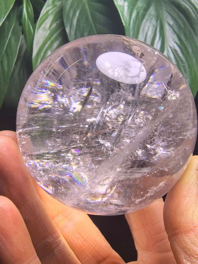 天然石 ビックサイズ　虹あり水晶のスフィア　丸玉YY862G.297