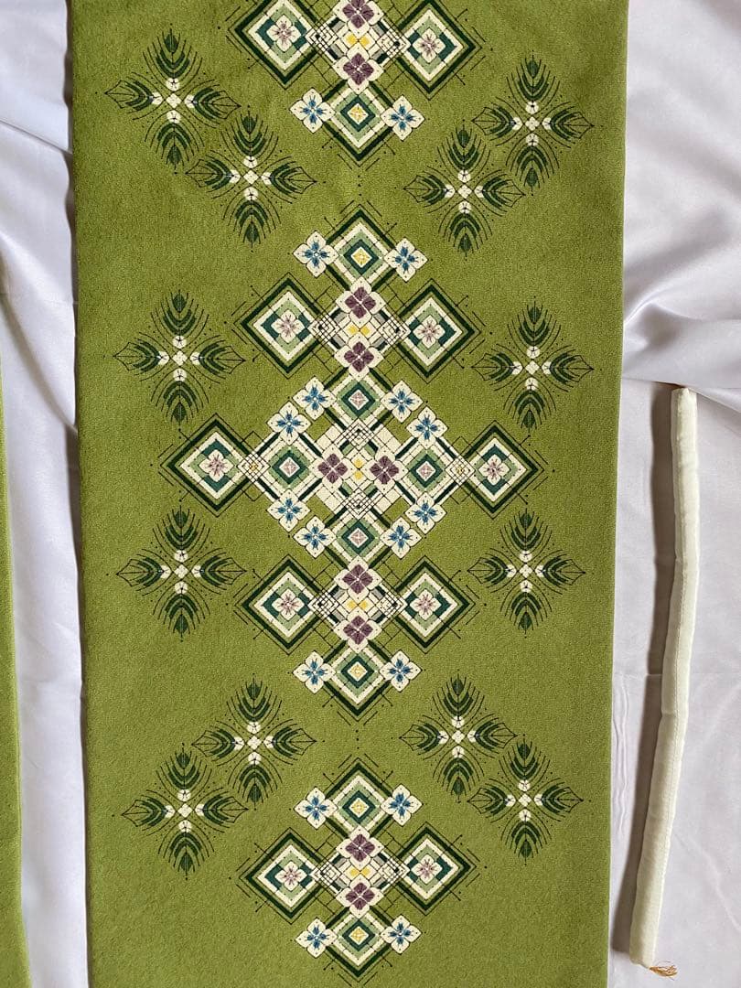 緑色 刺繍入り 名古屋帯　鈴田滋人氏