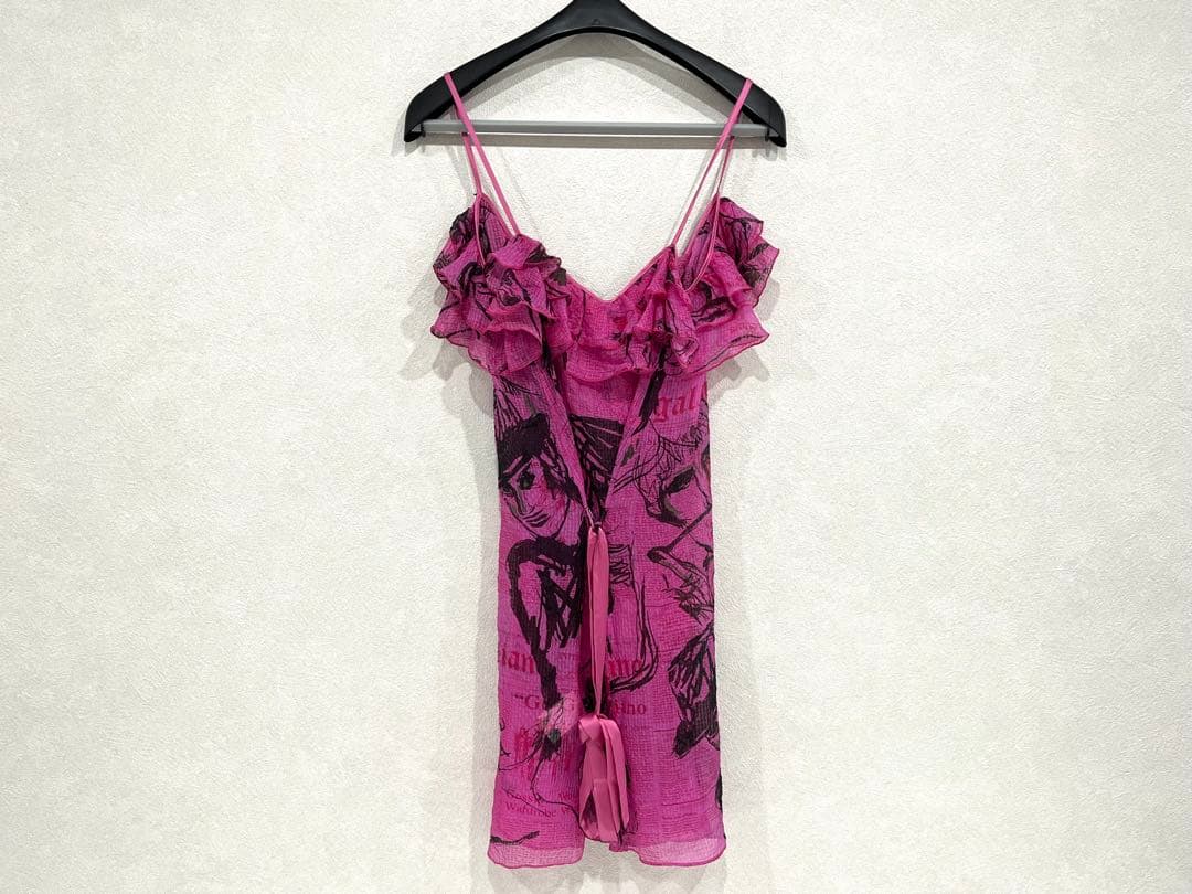 h832 新品　希少　ジョンガリアーノ　プリント　フリル　キャミソール　イタリア