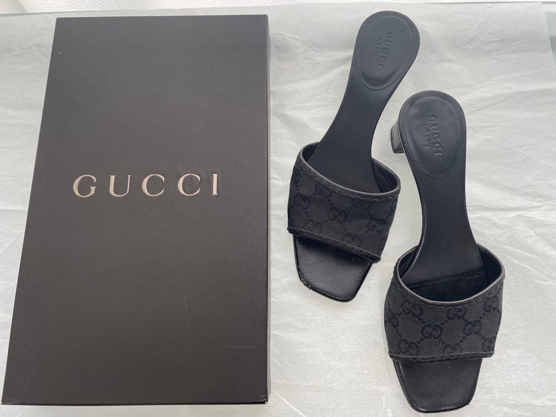 GUCCI グッチ　ミュール　GG柄　ブラック　サンダル　箱袋付き