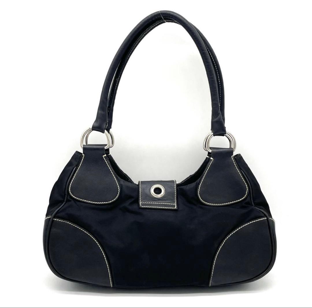 美品 PRADA プラダ レザー ベルトバッグ ハンドバッグ ブラック