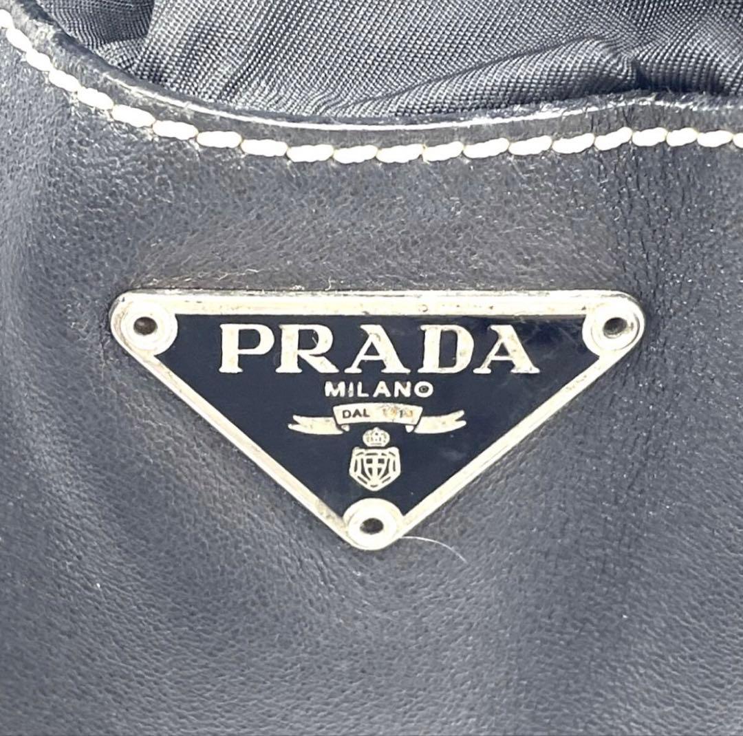美品 PRADA プラダ レザー ベルトバッグ ハンドバッグ ブラック