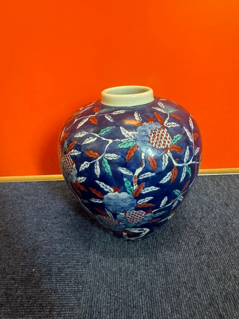 1632 源右衛門窯　染錦 柘榴 絵　ザクロ　花瓶 花器 生け花