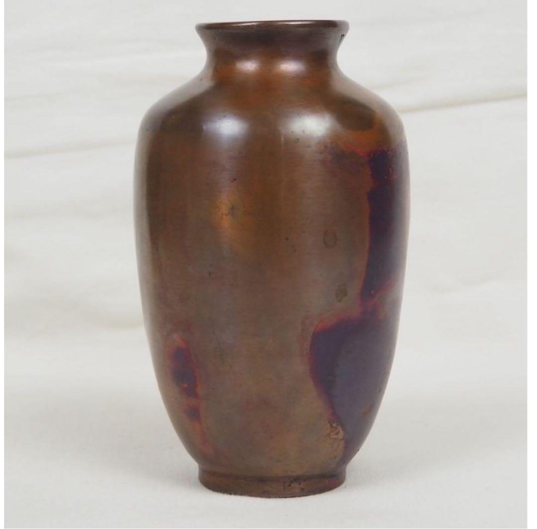 送料無料　新潟無形文化財　原 惣右エ門三代晴雲造　斑紫銅花瓶　共箱・栞