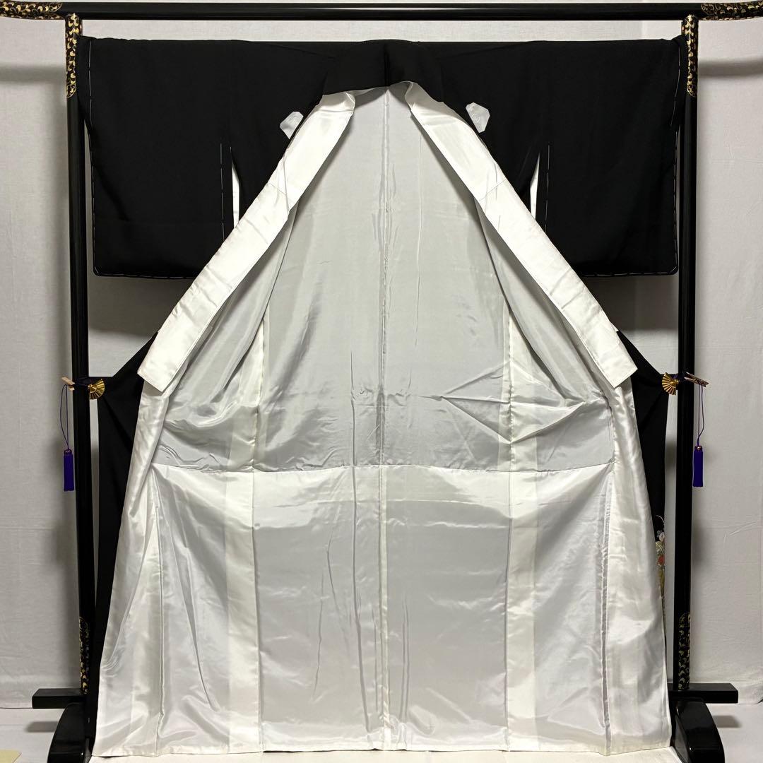 D4 黒留袖 ますいわや 雪輪 花刺繍 金彩 正絹着物 袷 しつけ糸未使用極美品