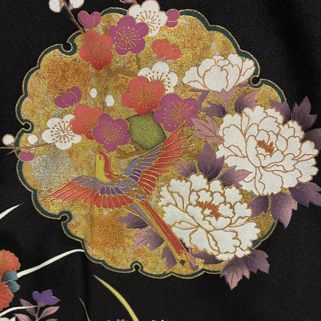 D4 黒留袖 ますいわや 雪輪 花刺繍 金彩 正絹着物 袷 しつけ糸未使用極美品