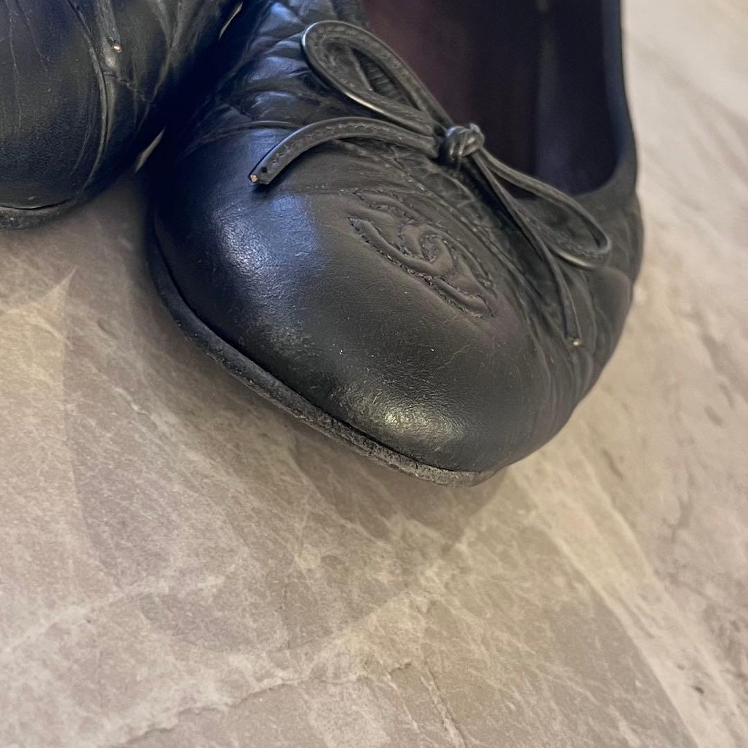 CHANEL シャネル ココマーク マトラッセ レザー フラットパンプス