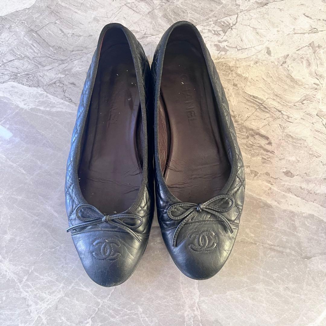 CHANEL シャネル ココマーク マトラッセ レザー フラットパンプス