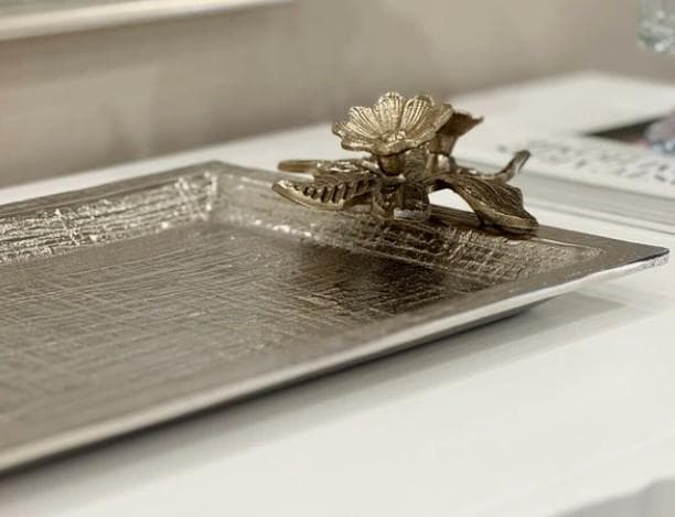 トレー お盆 シルバー 小花 トレイ クラシック モダン AN-5573