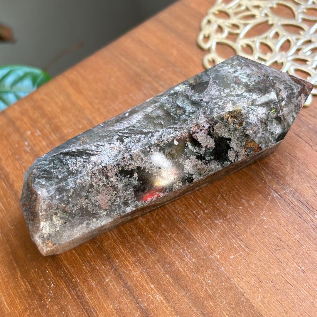 天然石 四季ガーデンクォーツ ポイント置物247g