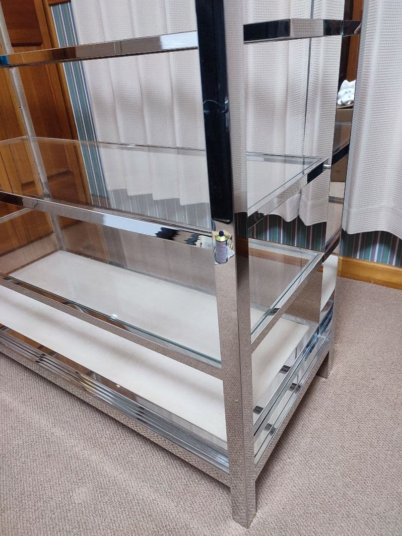 ガラスショーケース　クロームメッキ　高級デパート　什器　ラック　ショーケース　棚