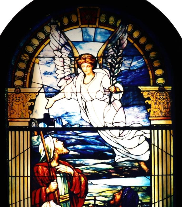 守護天使と宣教師 ヴィンテージ・ステンドグラス アメリカ製 教会 マリア