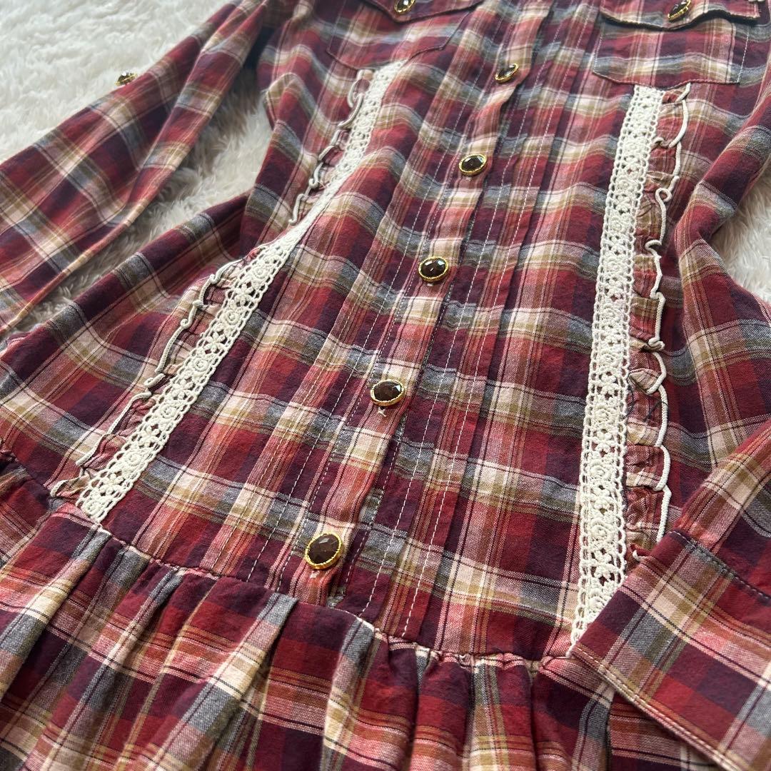 00s 希少 LIZLISA ビッグリボン チェック　ワンピース　シャツ