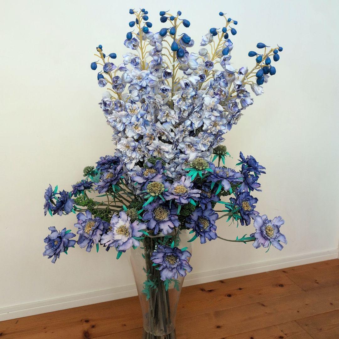 【エミリオ・ロバ】 特大 アーティフィシャルフラワー 花器付き【デルフィニウム】