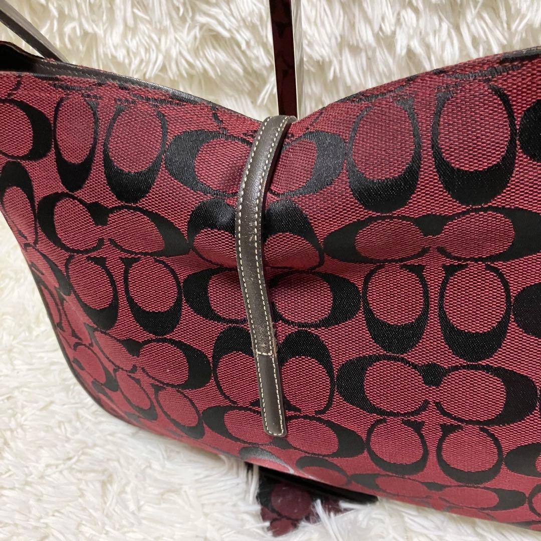 COACH 6091 シグネチャー ワンショルダーバッグ 赤 キャンバス レザー