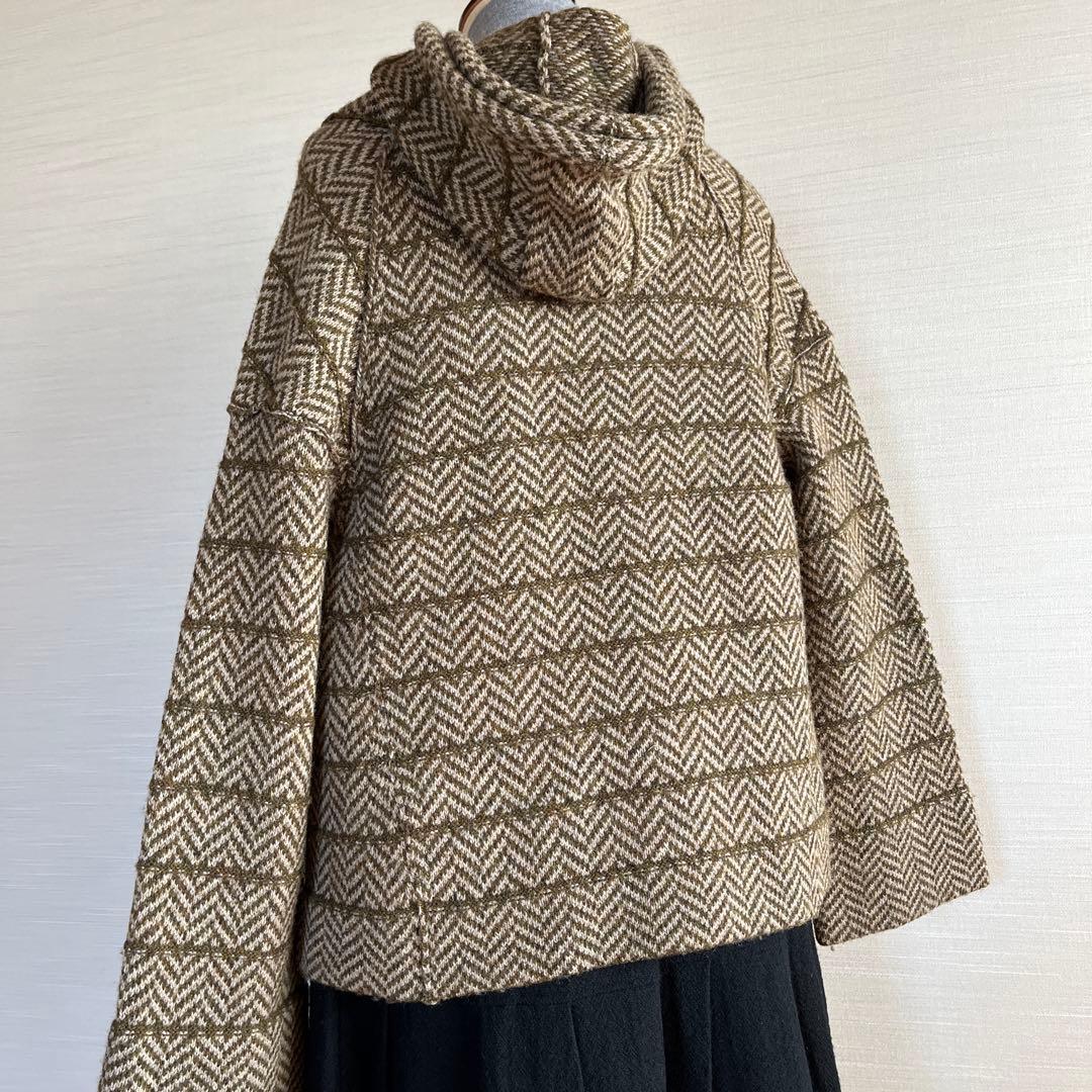 y'sヘリンボーン柄 フード付きジャケット