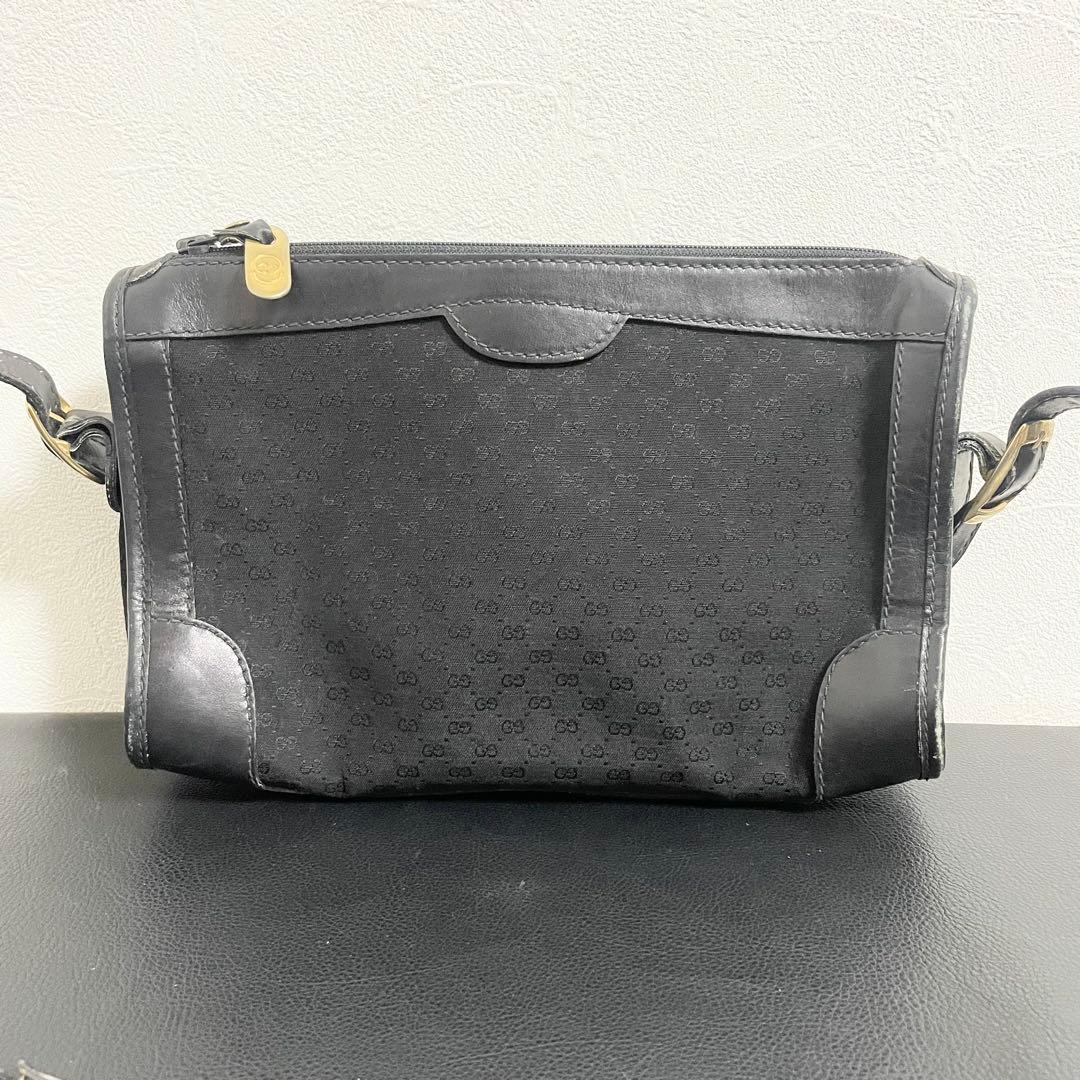 GUCCI グッチ マイクロGG柄 レザー×キャンバス ショルダーバッグ 黒色