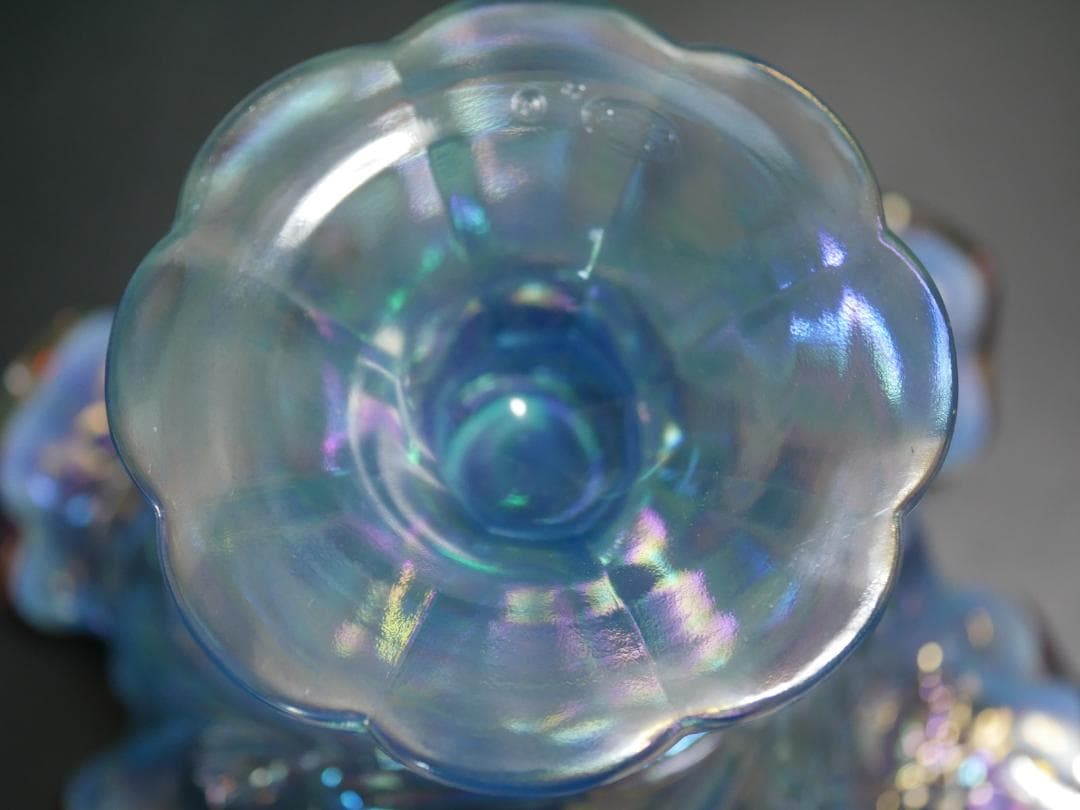 <HKさま専用＞フェントン ブルーイリデセントグラス・プラムクレスト コンポート