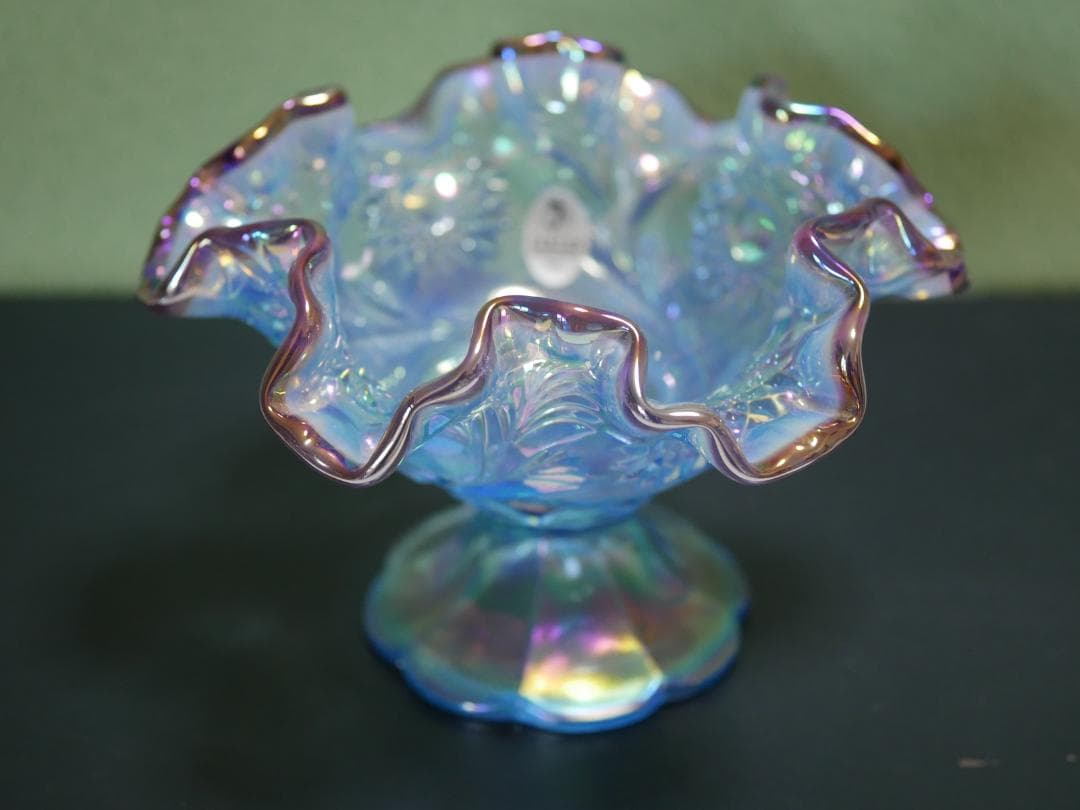 <HKさま専用＞フェントン ブルーイリデセントグラス・プラムクレスト コンポート