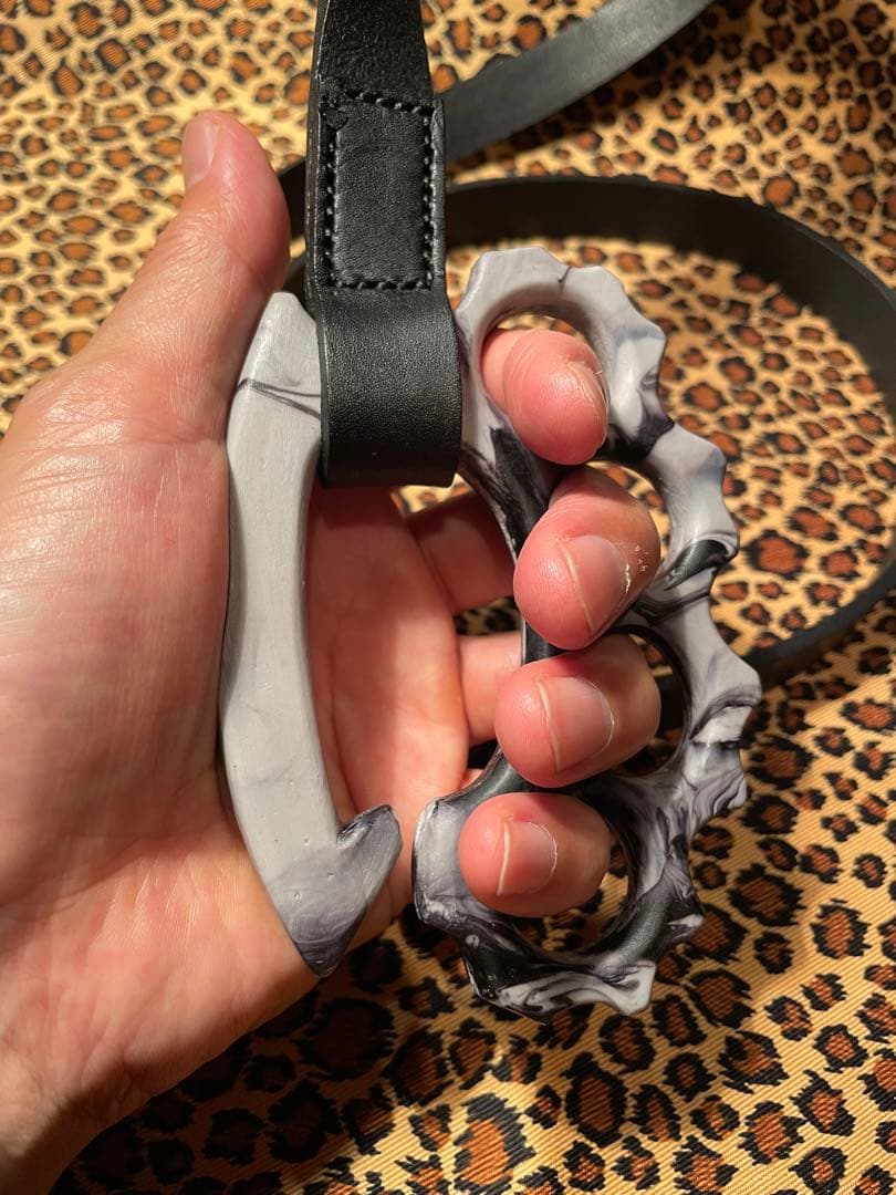 グレー黒　ナックル　ドッグ　リード　本革