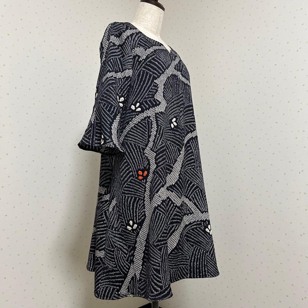 着物リメイク　新品正絹総絞りベルスリーブハート型ネックワンピ＊スヌード