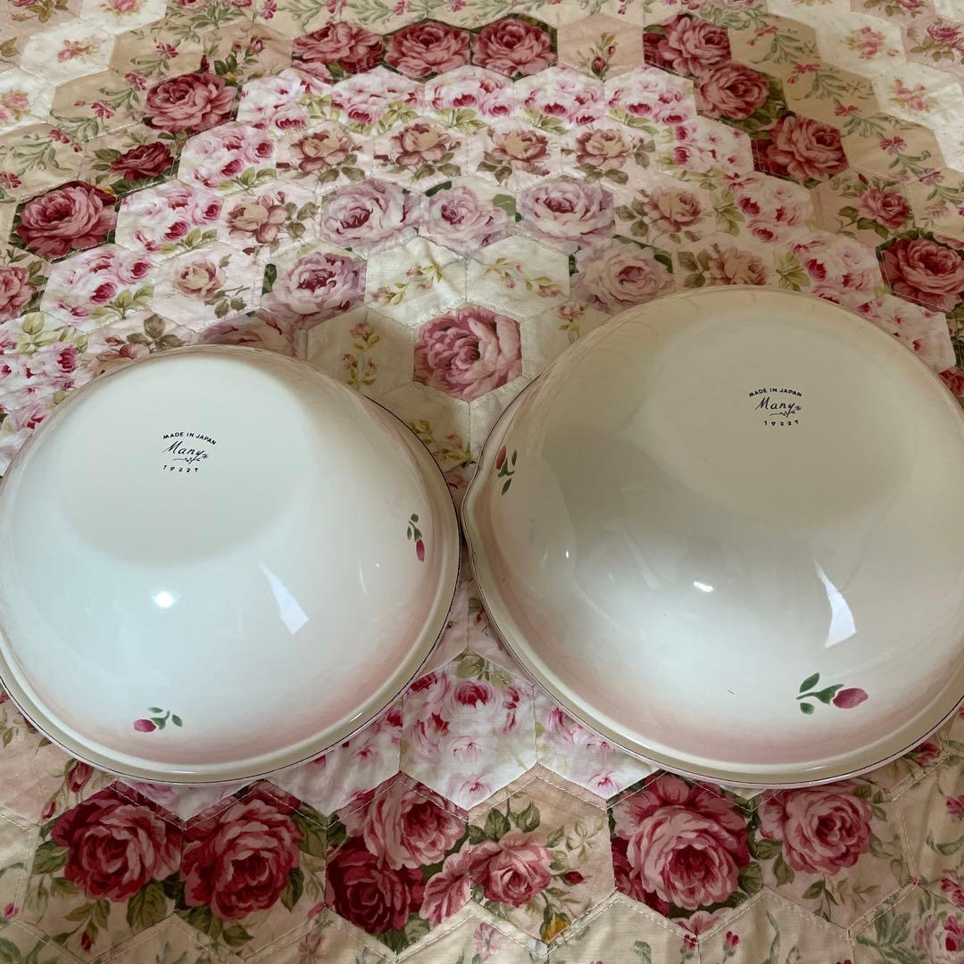 バラの花柄 陶器製ボウル2個セット