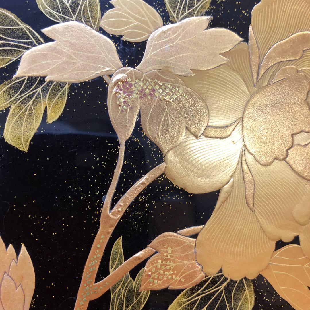 金蒔絵お重　漆器　木製　花鳥図柄　唐獅子図柄　五段重別蓋付き　共箱無