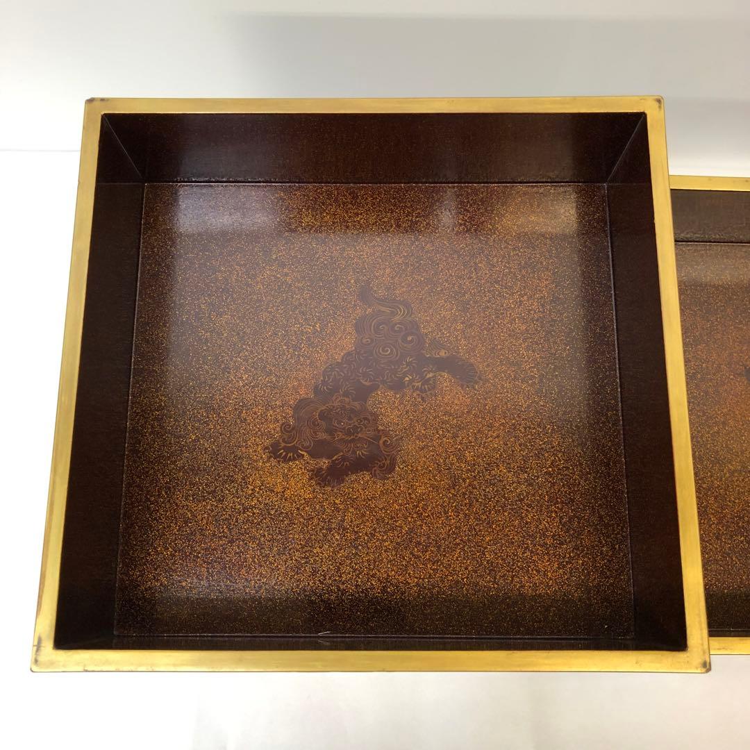 金蒔絵お重　漆器　木製　花鳥図柄　唐獅子図柄　五段重別蓋付き　共箱無