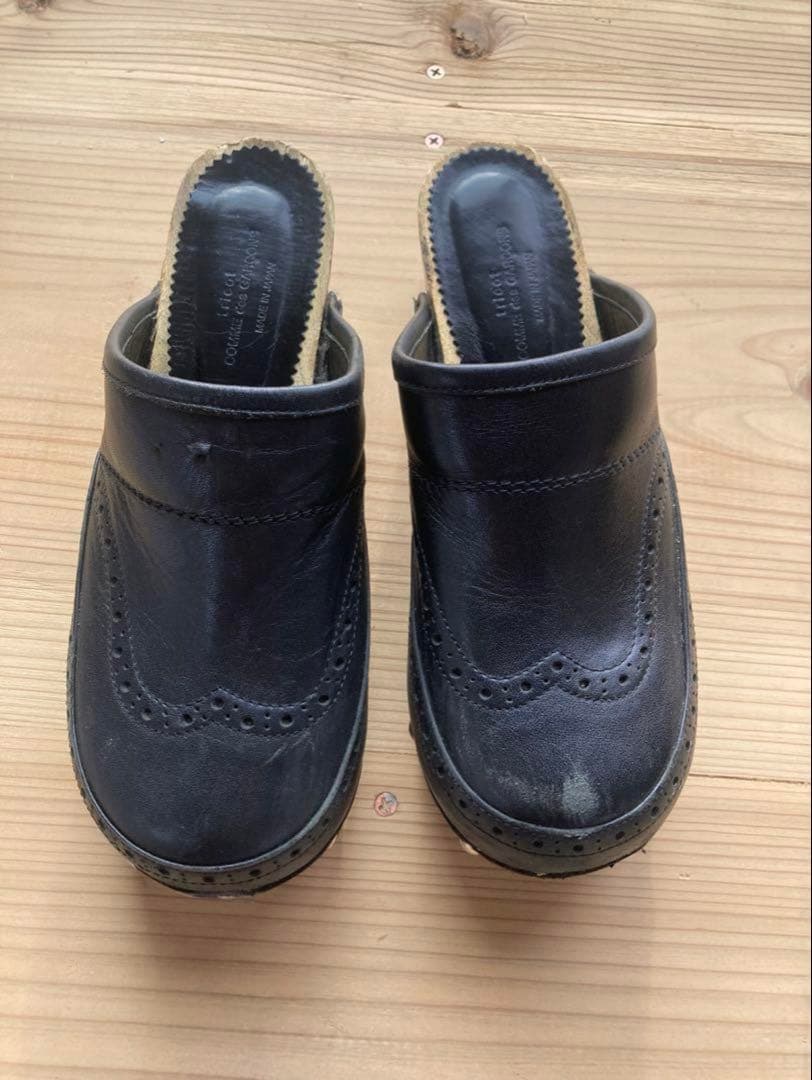 JUNYA WATANABE 黒 レザー サボ・クロッグサンダル