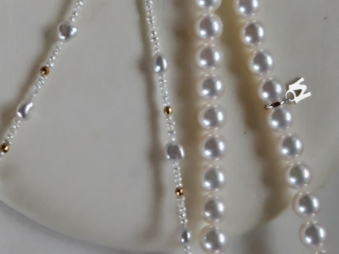 K18 アコヤ真珠ケシパール、あこや砂芥子パールの、オメガ風ネックレス