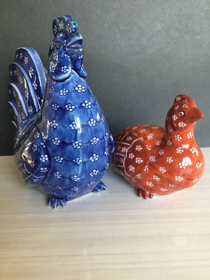 源右衛門鶏ツガイ置き物【美品】