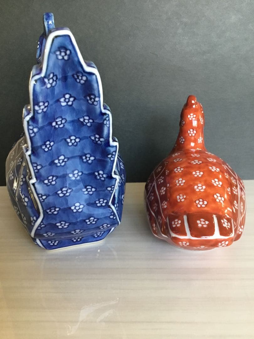 源右衛門鶏ツガイ置き物【美品】