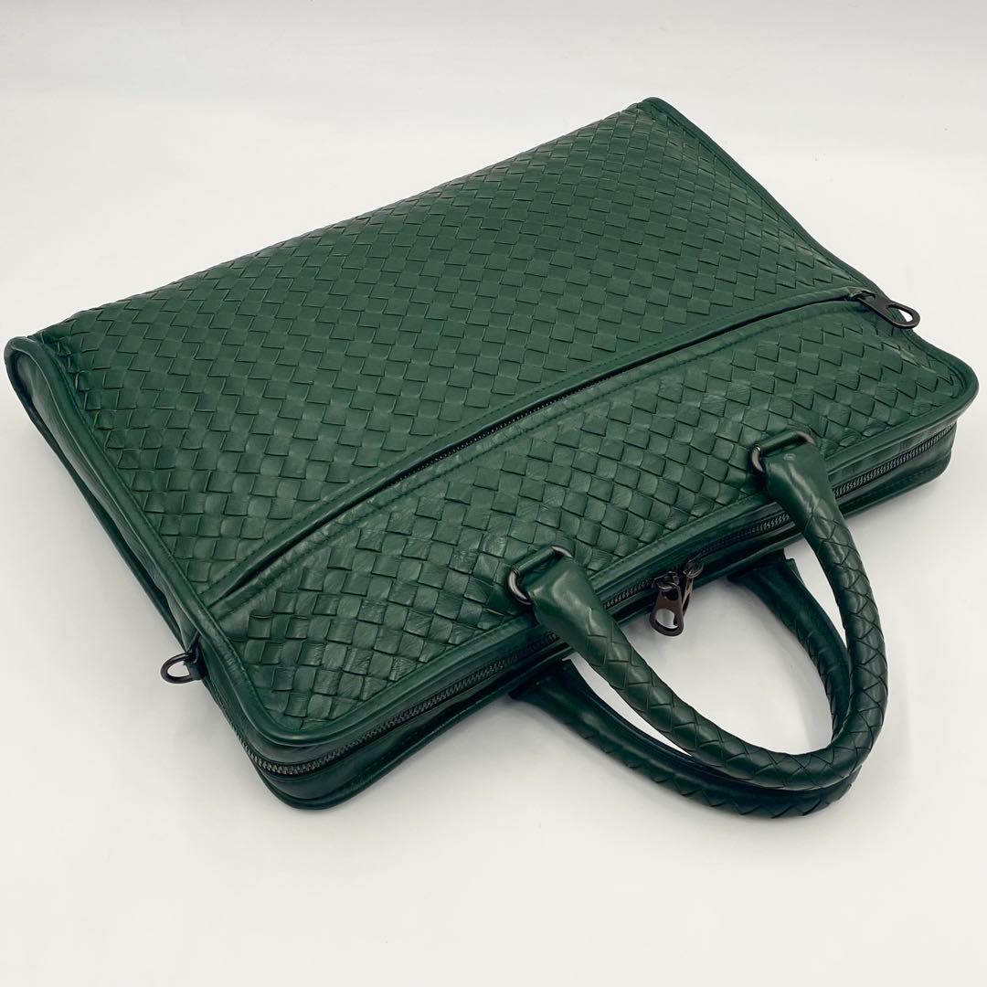 【美品】ボッテガ イントレチャート2way ビジネスバッグ希少色グリーンA4可