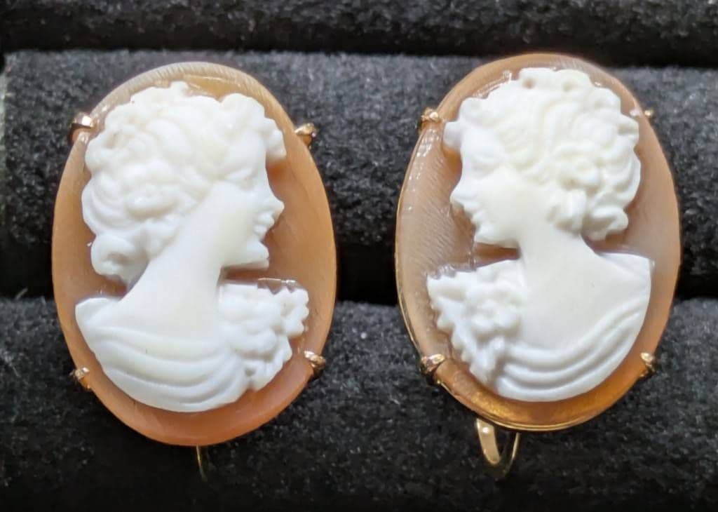 800刻印 カメオブローチ SILVER/PAT.P K18 カメオイヤリング