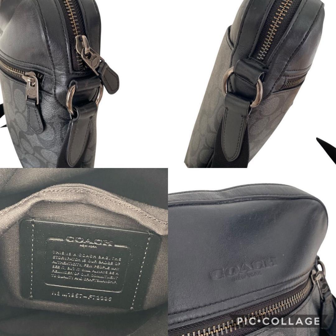 美品 コーチ ショルダーバッグ シグネチャー ブラック グレー　PVC