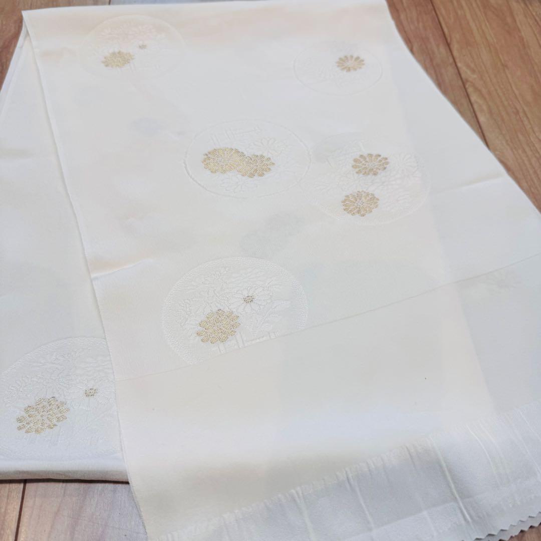 超美品　正絹　振袖用　帯揚げ　帯締め　帯飾り　4点セット　金　白　ちりめん