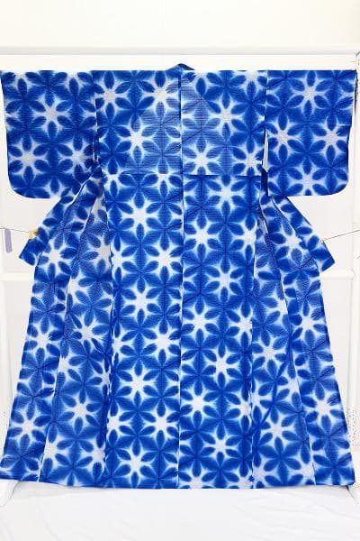 ★専用★美品 浴衣 古今 雪花絞り 白 青 バチ衿 綿絽 身丈164cm