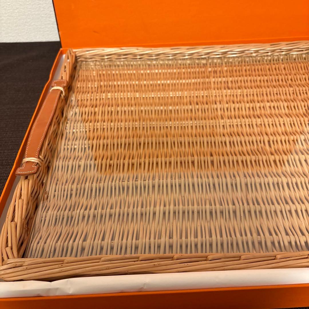 エルメス　レクタンギュラートレー　MM ラタン　ガラス　トレイ