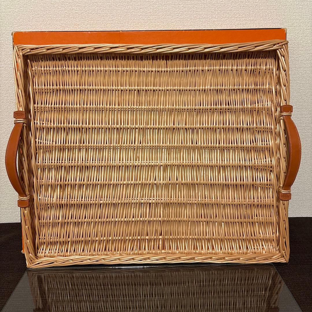 エルメス　レクタンギュラートレー　MM ラタン　ガラス　トレイ