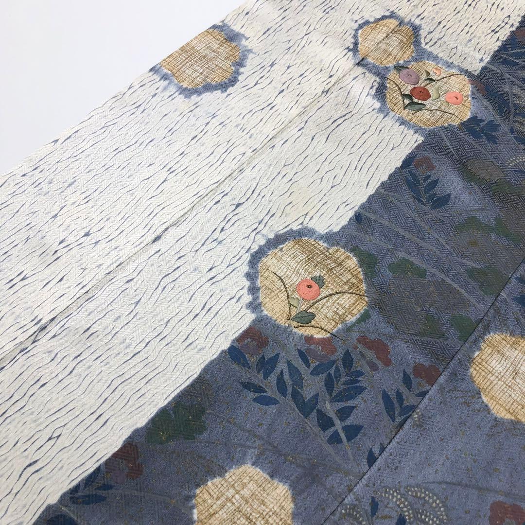 付下げ 絞り 刺繍の花模様 金彩 金糸 白百合色 KK-2101