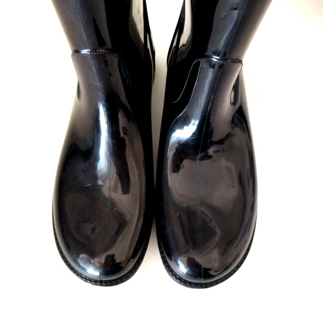 ◆げんこつ◆　イタリア製　ブラックロングレインブーツ　モカライン