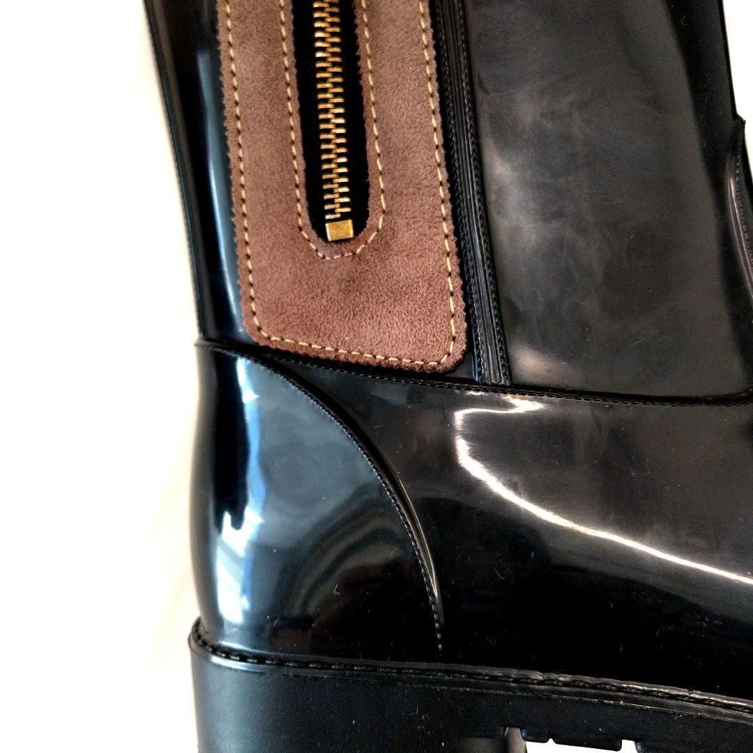 ◆げんこつ◆　イタリア製　ブラックロングレインブーツ　モカライン